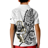 (Custom Text and Number) New Zealand Silver Fern Rugby Polo Shirt All Black Maori Version White LT14 - Polynesian Pride