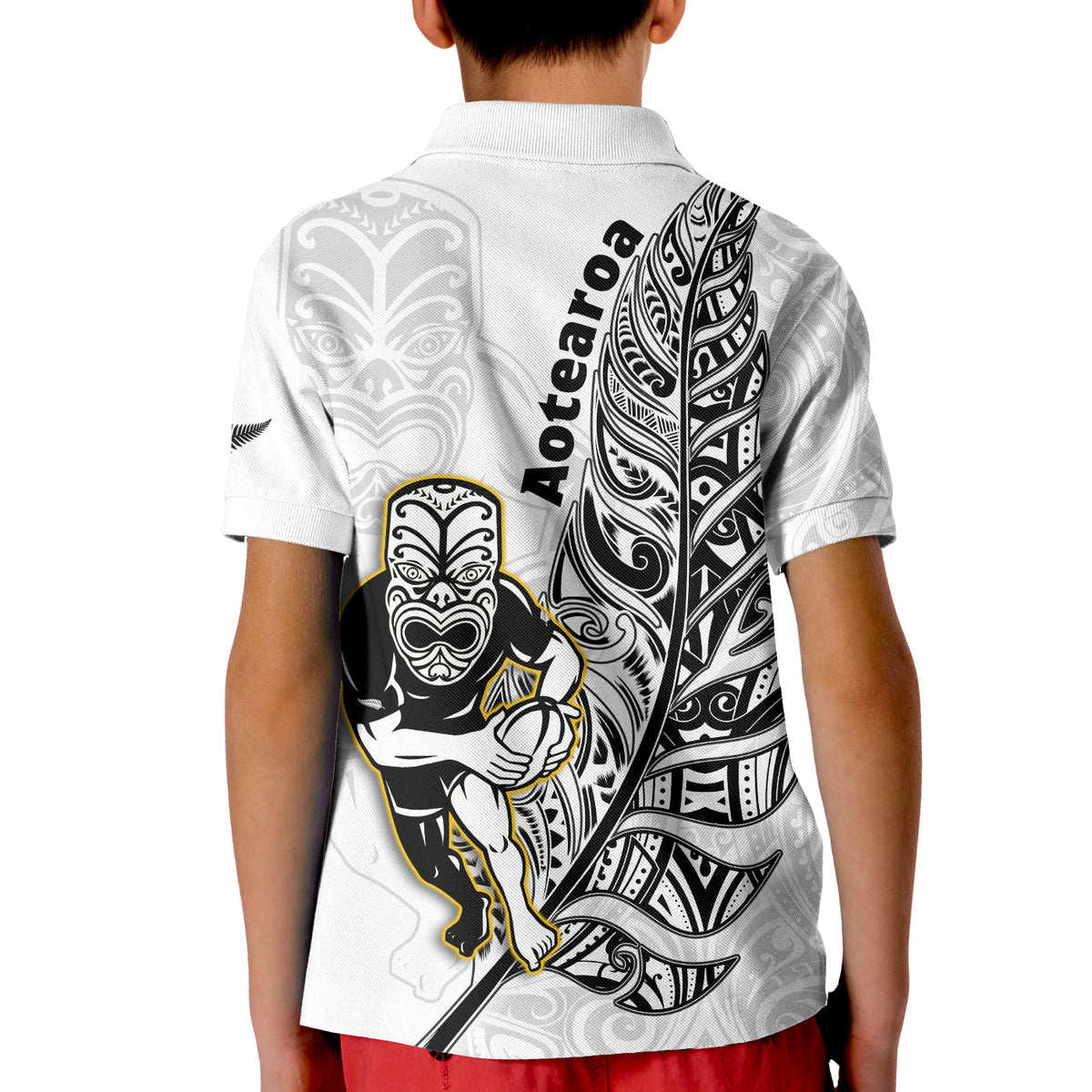 New Zealand Silver Fern Rugby Polo Shirt KID All Black Maori Version White LT14 - Polynesian Pride