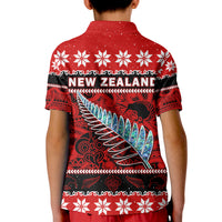 New Zealand Christmas Polo Shirt KID Paua Shell Silver Fern Meri Kirihimete LT14 - Polynesian Pride