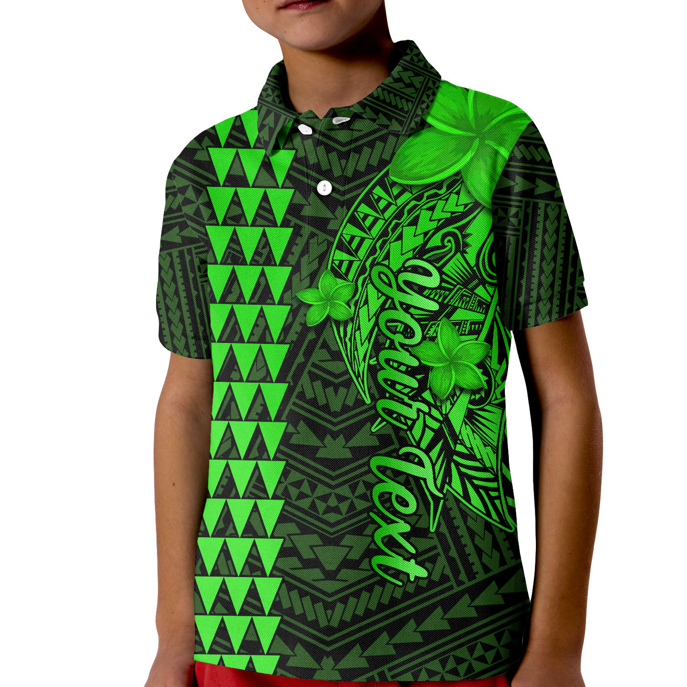 (Custom Personalised) Hawaii Polo Shirt KID Kakau Kanaka Maoli Combine Polynesian Shark Ver.02 LT14 Kid Green - Polynesian Pride