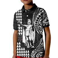 Hawaii Day Kakau Polo Shirt KID Proud To Be Hawaiian Black King Kamehameha and Kanaka Maoli LT13 Kid Black - Polynesian Pride
