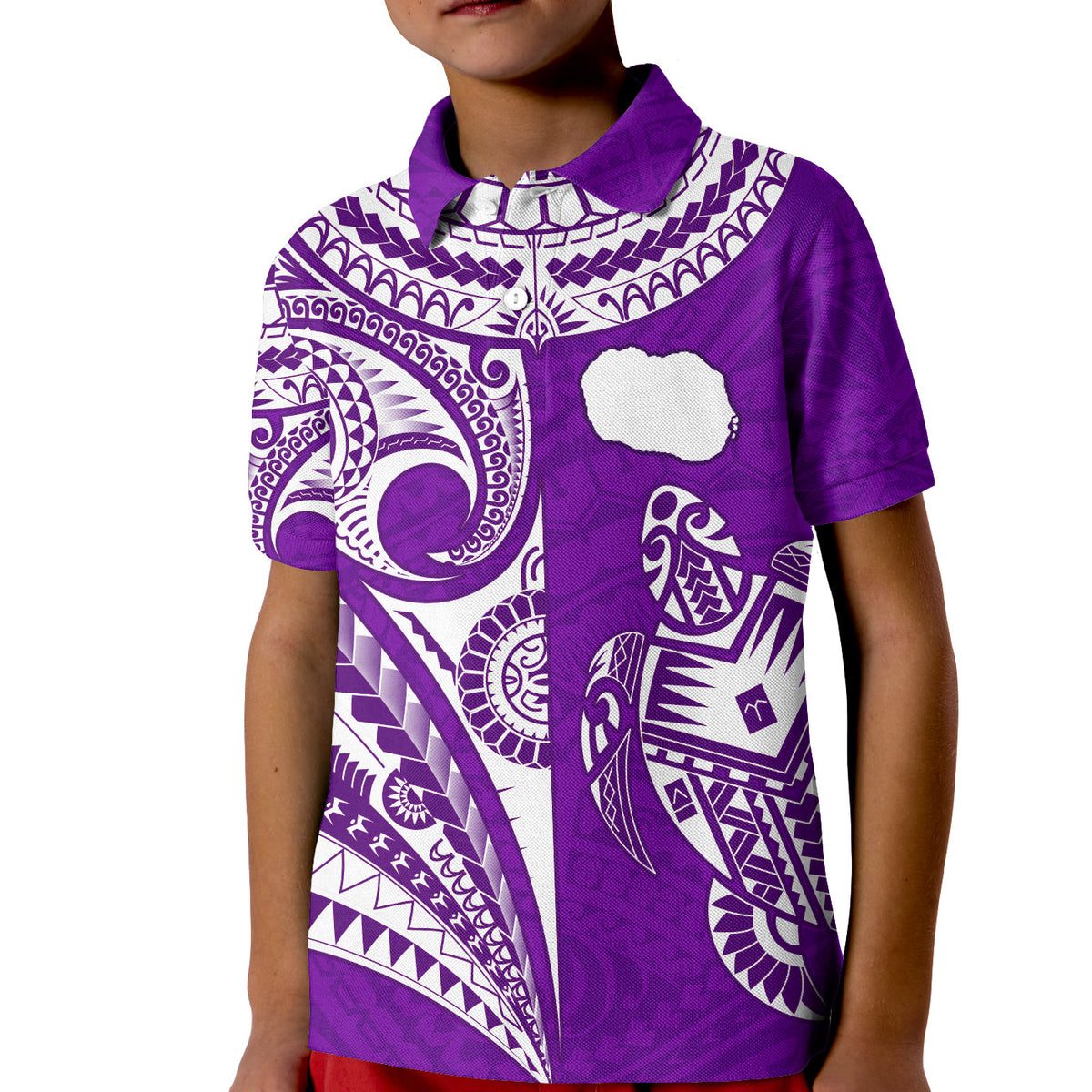 (Custom Text and Number) Rarotonga Cook Islands Polo Shirt Turtle and Map Style Purple LT13 - Polynesian Pride