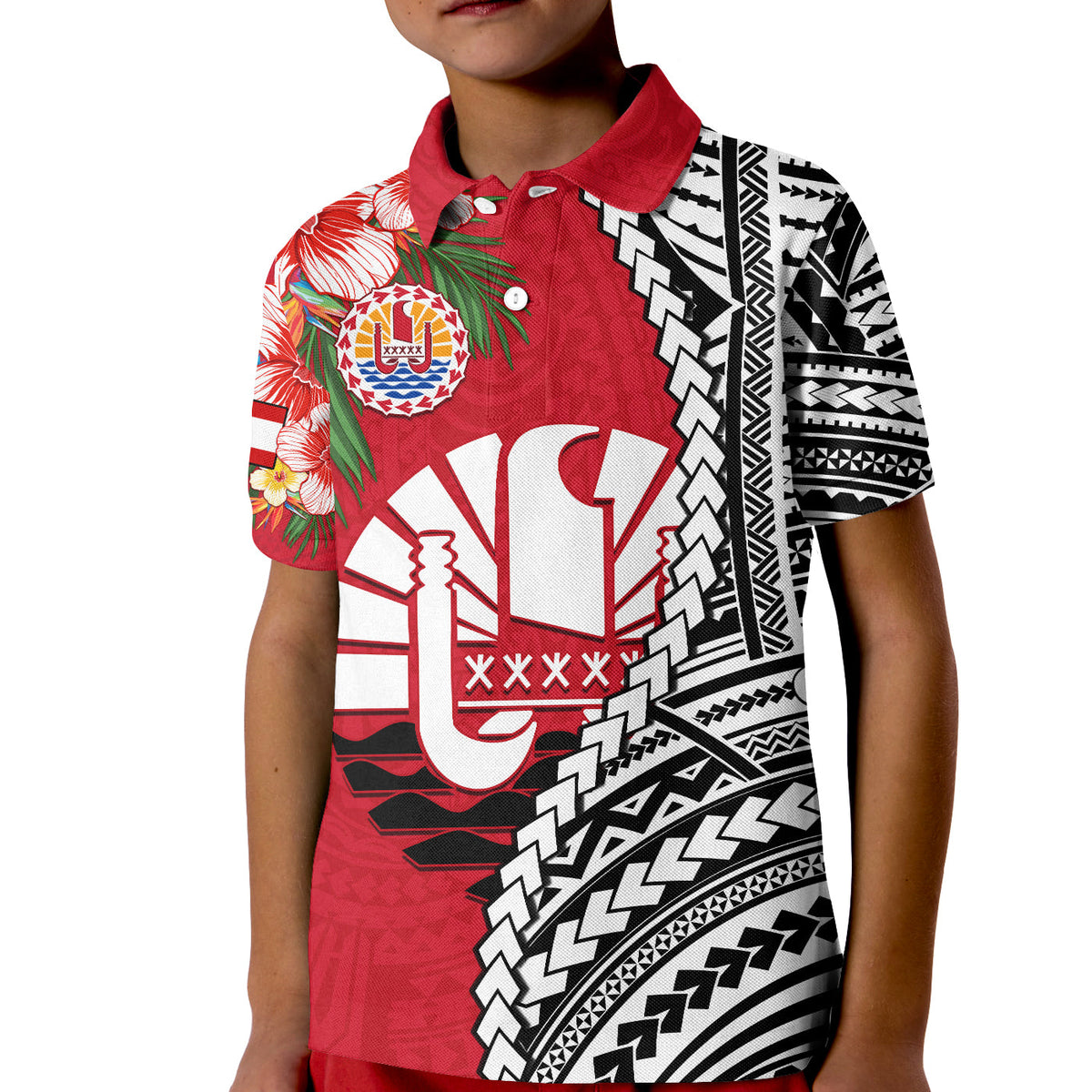 Custom Tahiti Islands Polo Shirt Polynesian Shark Mix Tropical Flowers LT14 - Polynesian Pride
