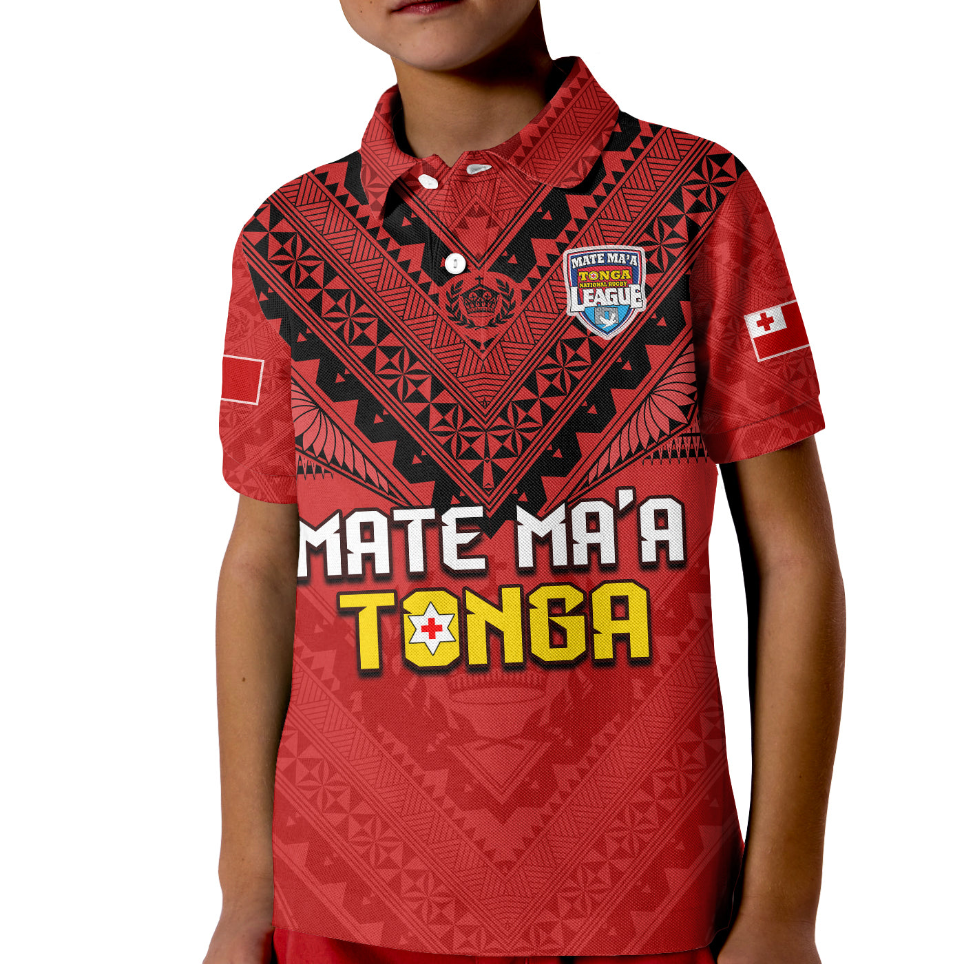 Tonga Rugby MMT Polo Shirt KID Ngatu Mate Maa Tonga Simple LT13 Kid Red - Polynesian Pride