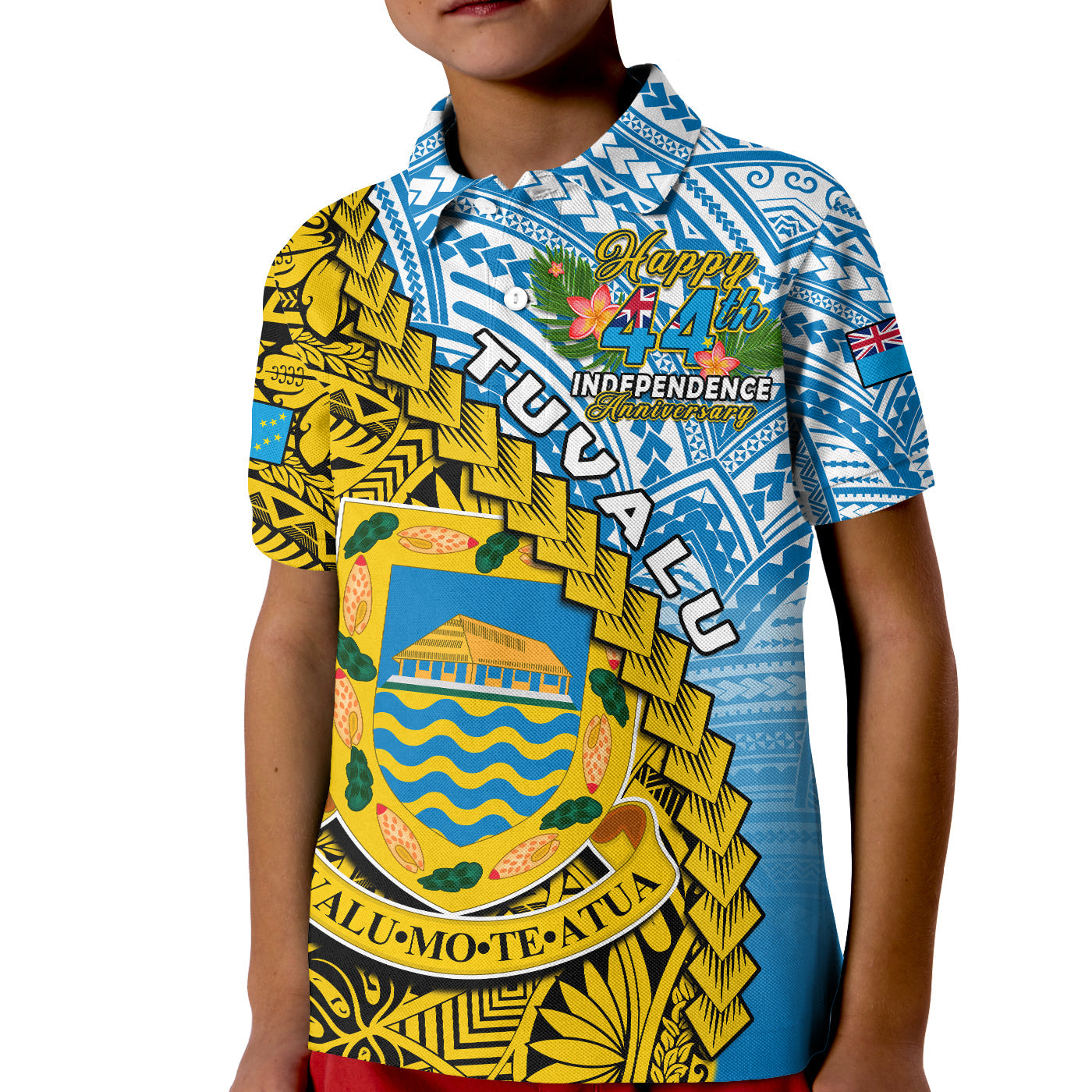 Tuvalu 1978 Polo Shirt KID Happy 44th Independence Anniversary Polynesian Pattern LT14 Kid Yellow - Polynesian Pride