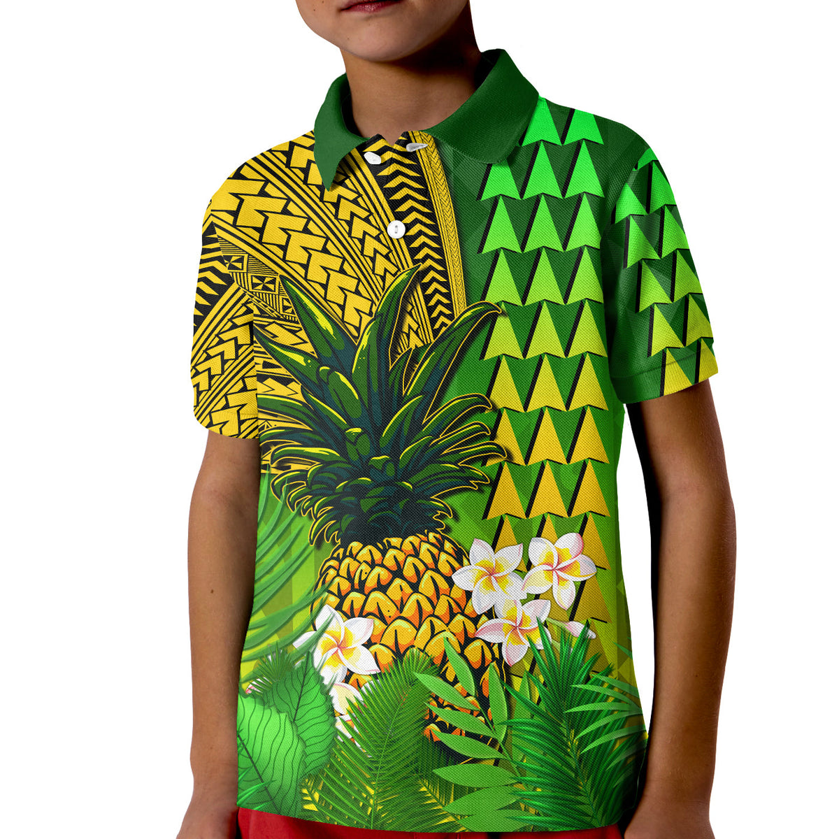Hawaii Pineapple Polo Shirt Plumeria Frangipani Mix Tribal Pattern LT13 - Polynesian Pride
