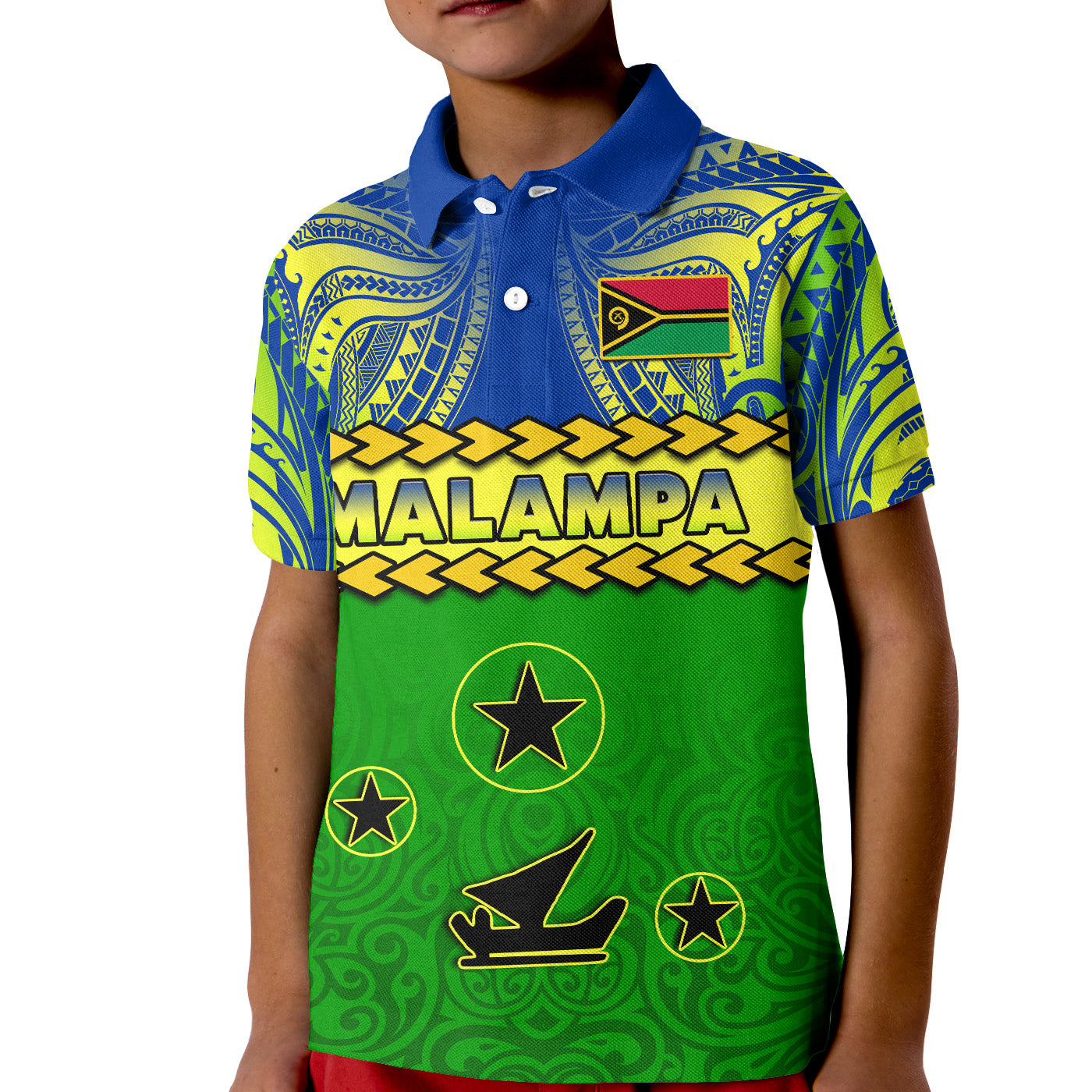 Malampa Province Polo Shirt KID Vanuatu Pig Tusk Polynesian Flag Style LT14 Kid Green - Polynesian Pride