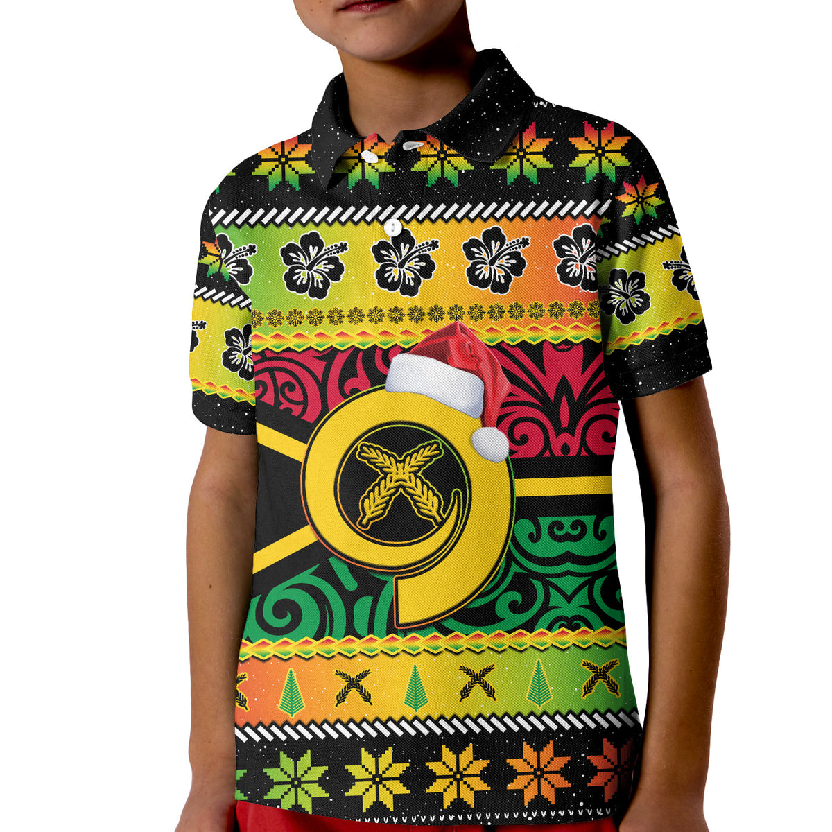 (Custom Personalised) Vanuatu Christmas Polo Shirt KID Pig Tusk Polynesian Joyeux Noel Flag Art LT14 - Polynesian Pride