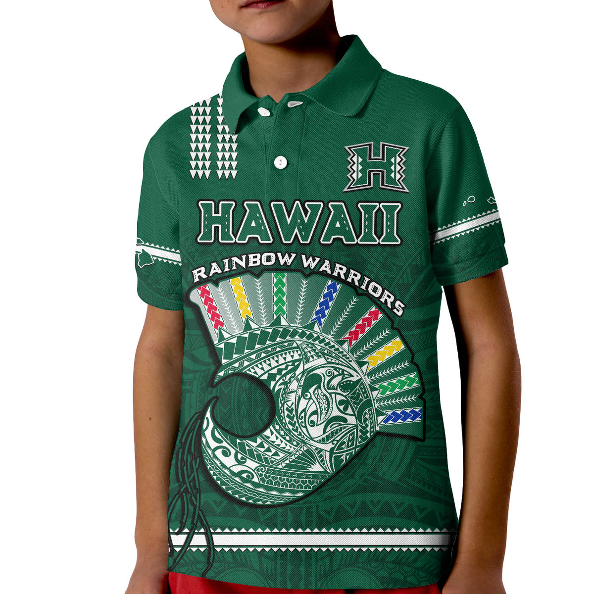 Hawaii Football Polo Shirt Kakau Rainbow Warriors Helmet Go Bows LT14 - Polynesian Pride