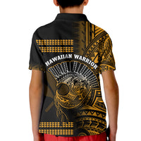 Hawaii Polo Shirt KID Kakau Warrior Helmet Gradient Gold Polynesian LT14 - Polynesian Pride