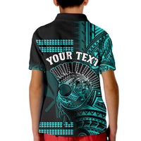 (Custom Personalised) Hawaii Polo Shirt KID Kakau Warrior Helmet Gradient Turquoise Polynesian LT14 - Polynesian Pride
