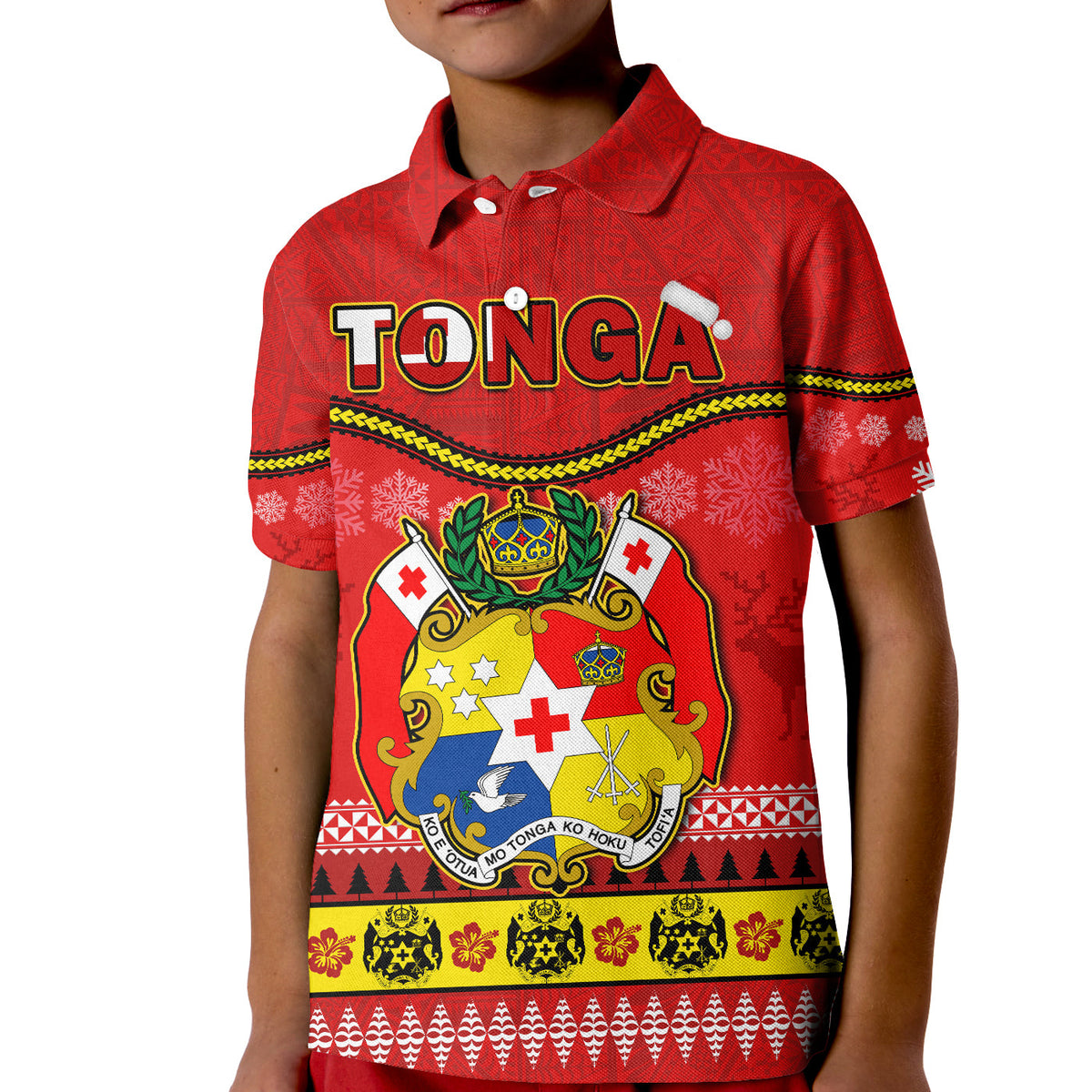 Tonga Christmas Polo Shirt KID Tongan Ngatu Kilisimasi Fiefia LT14 Kid Red - Polynesian Pride