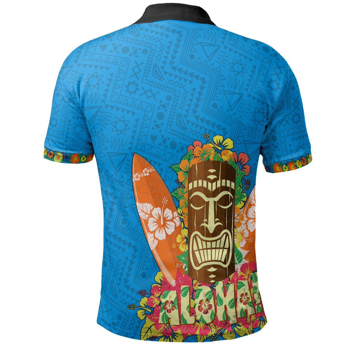 Hawaii All Over Polo Shirt Aloha Hawaii Tiki Statue(Blue) - Polynesian Pride