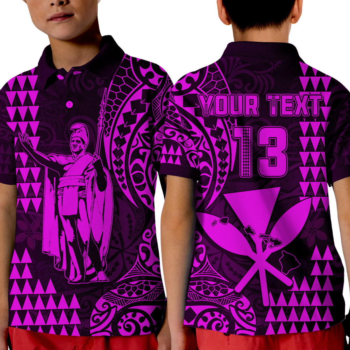 (Custom Text and Number) Hawaii Day Kakau Polo Shirt Proud To Be Hawaiian Purple King Kamehameha and Kanaka Maoli LT13 - Polynesian Pride