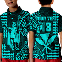(Custom Text and Number) Hawaii Day Kakau Polo Shirt Proud To Be Hawaiian Turquoise King Kamehameha and Kanaka Maoli LT13 - Polynesian Pride