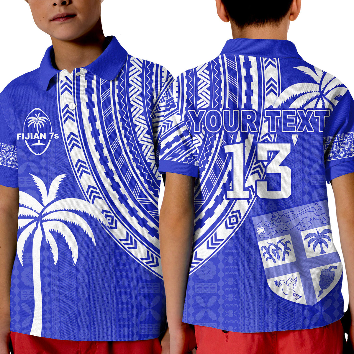 (Custom Text and Number) Fiji Rugby Sevens Polo Shirt Fijian 7s Tapa Polynesian Blue Ver.02 LT13 - Polynesian Pride