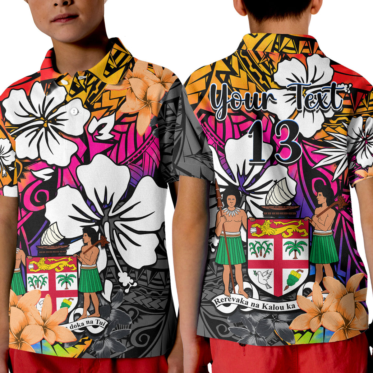 (Custom Text and Number) Fiji Tie Dye Polo Shirt Polynesian Tribal Creative Tropical Flowers LT13 - Polynesian Pride