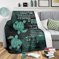 Hawaii Turtle Premium Blanket Hibiscus To My Wife Turquoise AH - Polynesian Pride