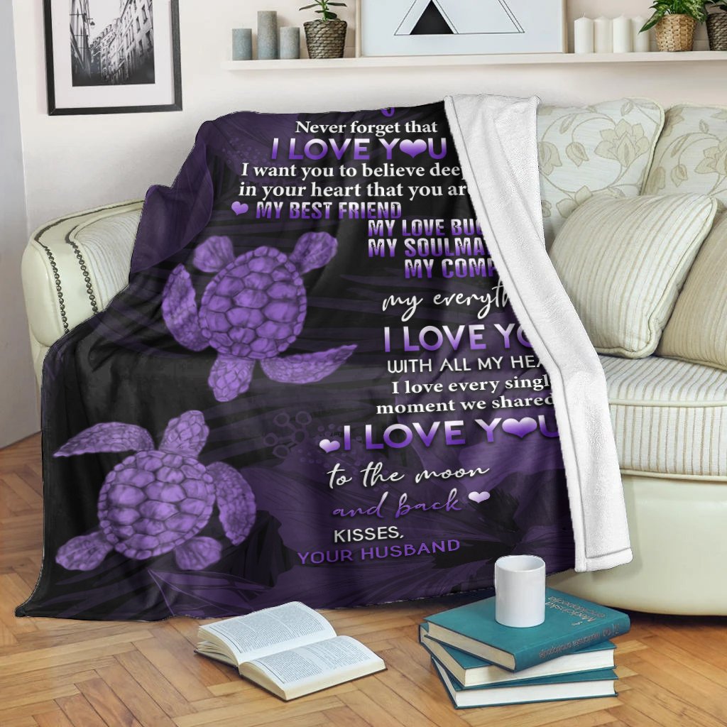 Hawaii Turtle Premium Blanket Hibiscus To My Wife Violet AH - Polynesian Pride
