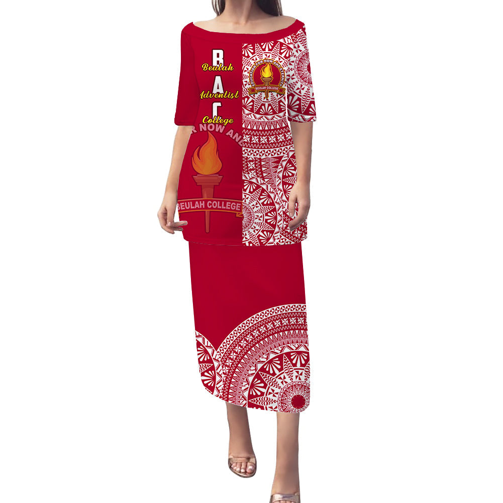 (Custom Personalised) Beulah Tonga College Puletaha Dress Tongan Ngatu Pattern LT14 Maroon - Polynesian Pride