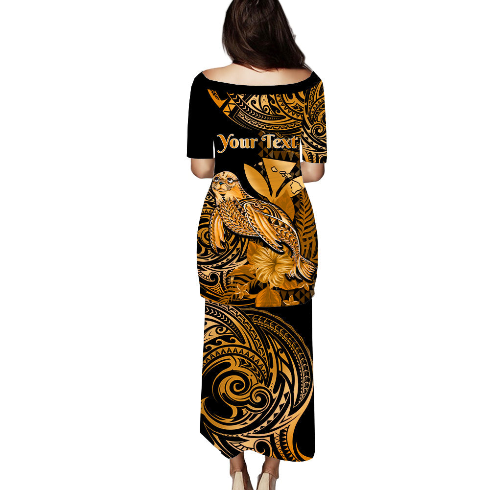 (Custom Personalised) Hawaii Monk Seal Puletasi Dress Kakau With Kanaka Gold LT14 - Polynesian Pride