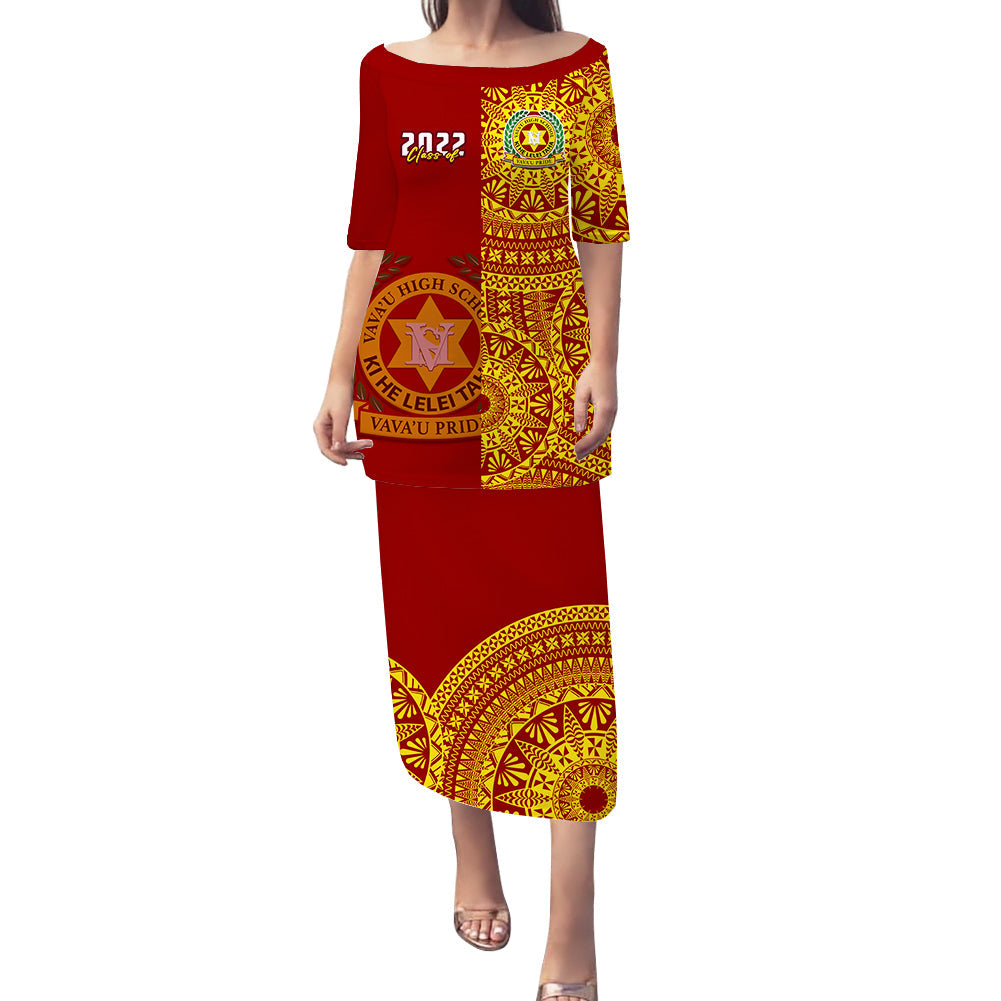 (Custom Personalised) Tonga Vavau High School Puletaha Dress Class Of Year Tongan Ngatu Pattern LT14 Red - Polynesian Pride