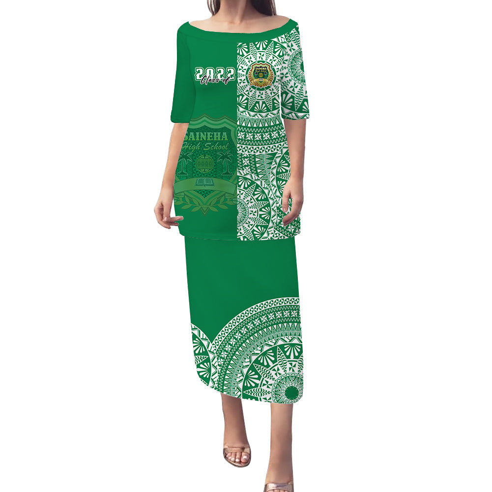 (Custom Your Class Year) Tonga Saineha High School Puletaha Dress Class Of Year Tongan Ngatu Pattern LT14 Green - Polynesian Pride