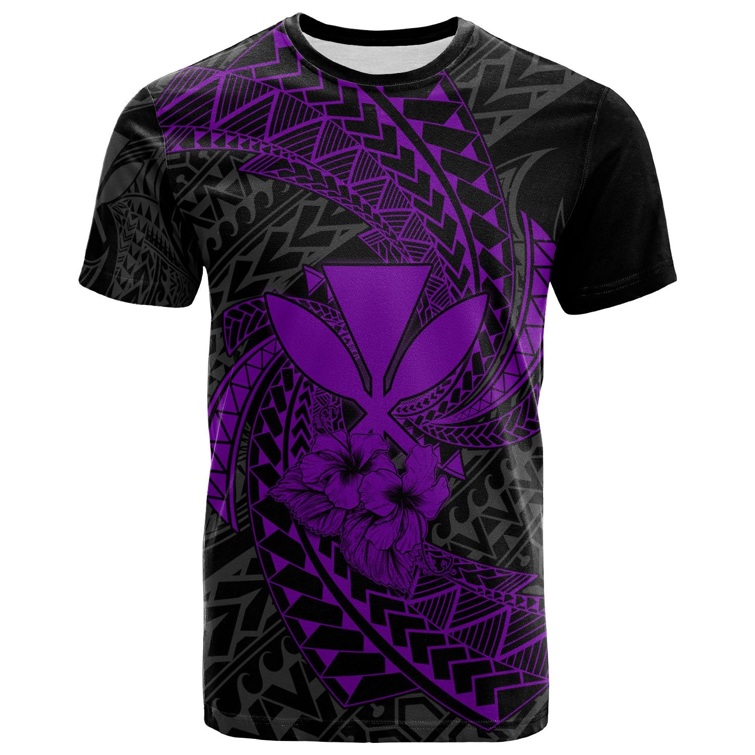 Polynesian Hawaii T Shirt Purple Spiral Pattern Hibiscus Unisex PURPLE - Polynesian Pride