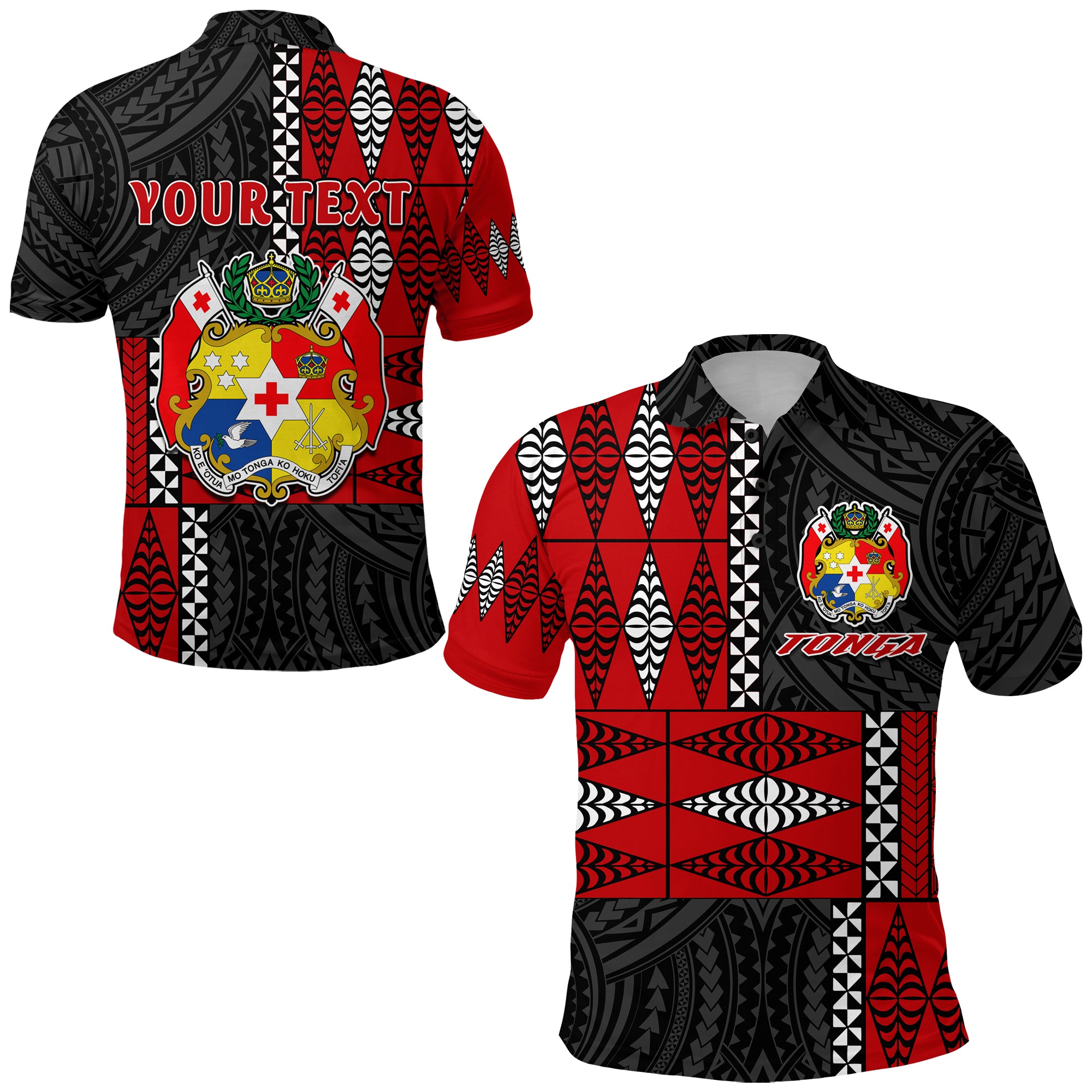 Custom Tonga Polo Shirt Tongan Pattern Mix Polynesian LT13 Unisex Red - Polynesian Pride