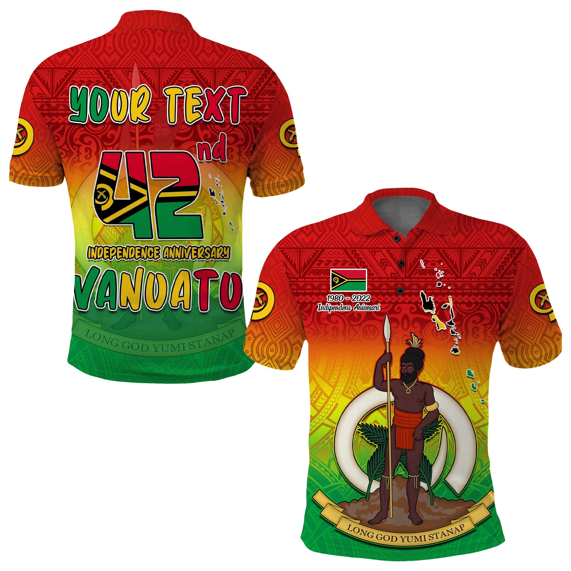 Custom Vanuatu Independence Day Polo Shirt 42nd Anniversary Yumi Yumi Yumi LT13 Red - Polynesian Pride