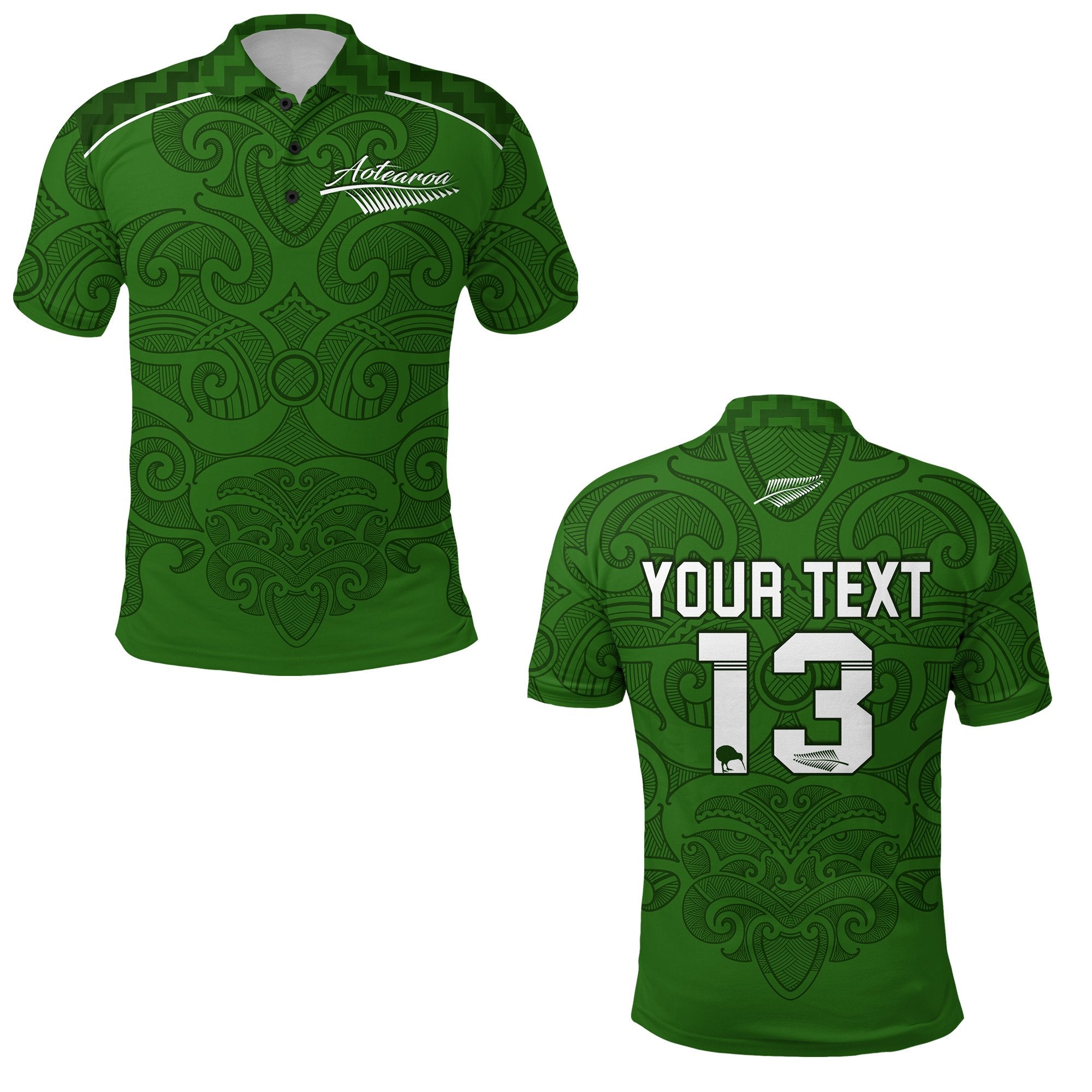 Custom Maori 2021 Polo Shirt Green Aotearoa Tattoo Custom Text and Number LT13 Unisex Green - Polynesian Pride