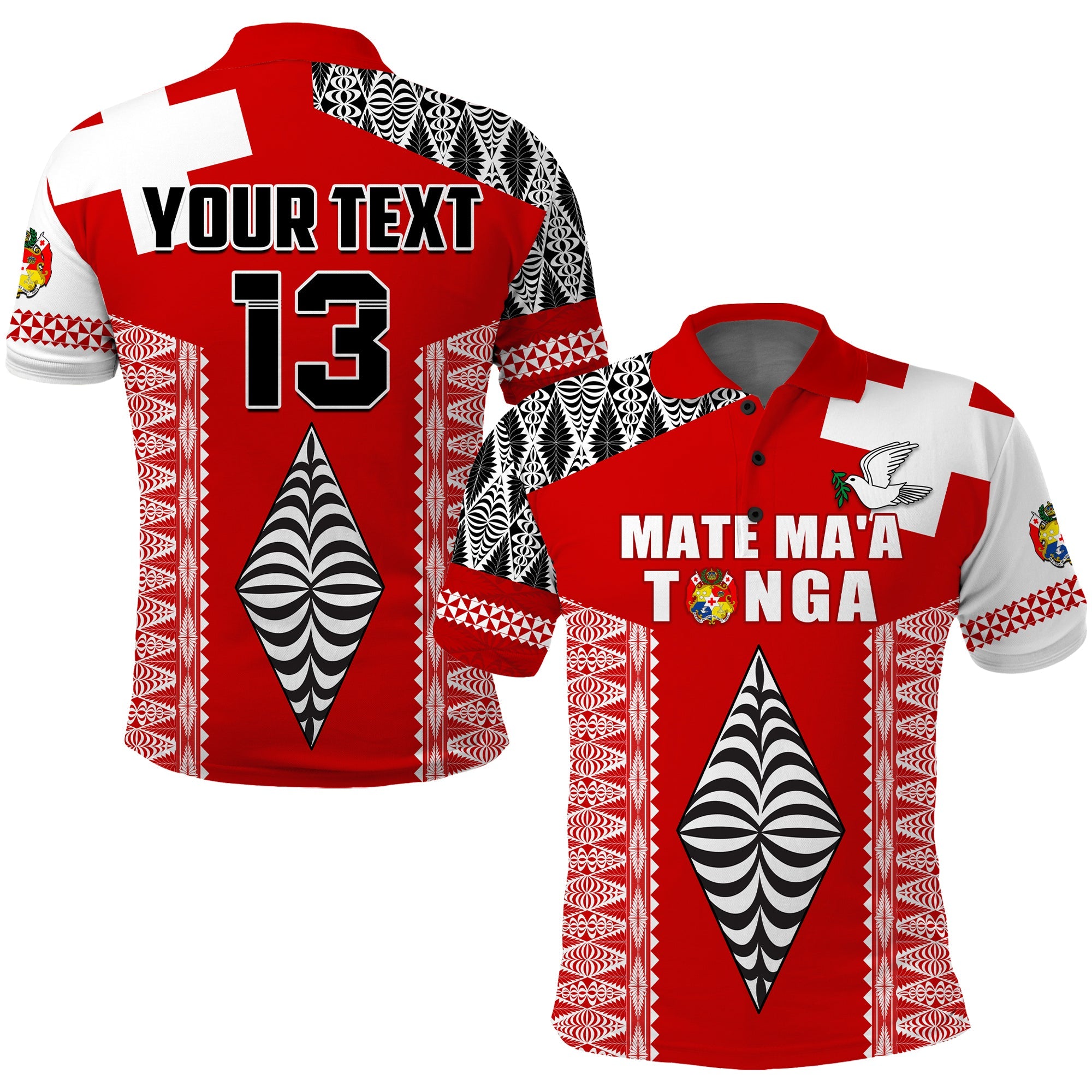 (Custom Text and Number) Tonga Rugby Polo Shirt Kupesi Ngatu Mate Maa Tonga LT13 Red - Polynesian Pride