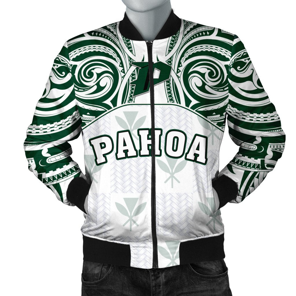 hawaiiMen's Bomber Jacket - Kanaka Pahoa High School Men's Bomber Jacket Demodern Style AH White - Polynesian Pride