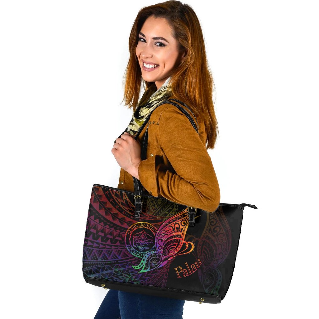 Palau Leather Tote - Butterfly Polynesian Style Black - Polynesian Pride