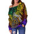 Palau Custom Personalised Women's Off Shoulder Sweater - Rainbow Polynesian Pattern - Polynesian Pride