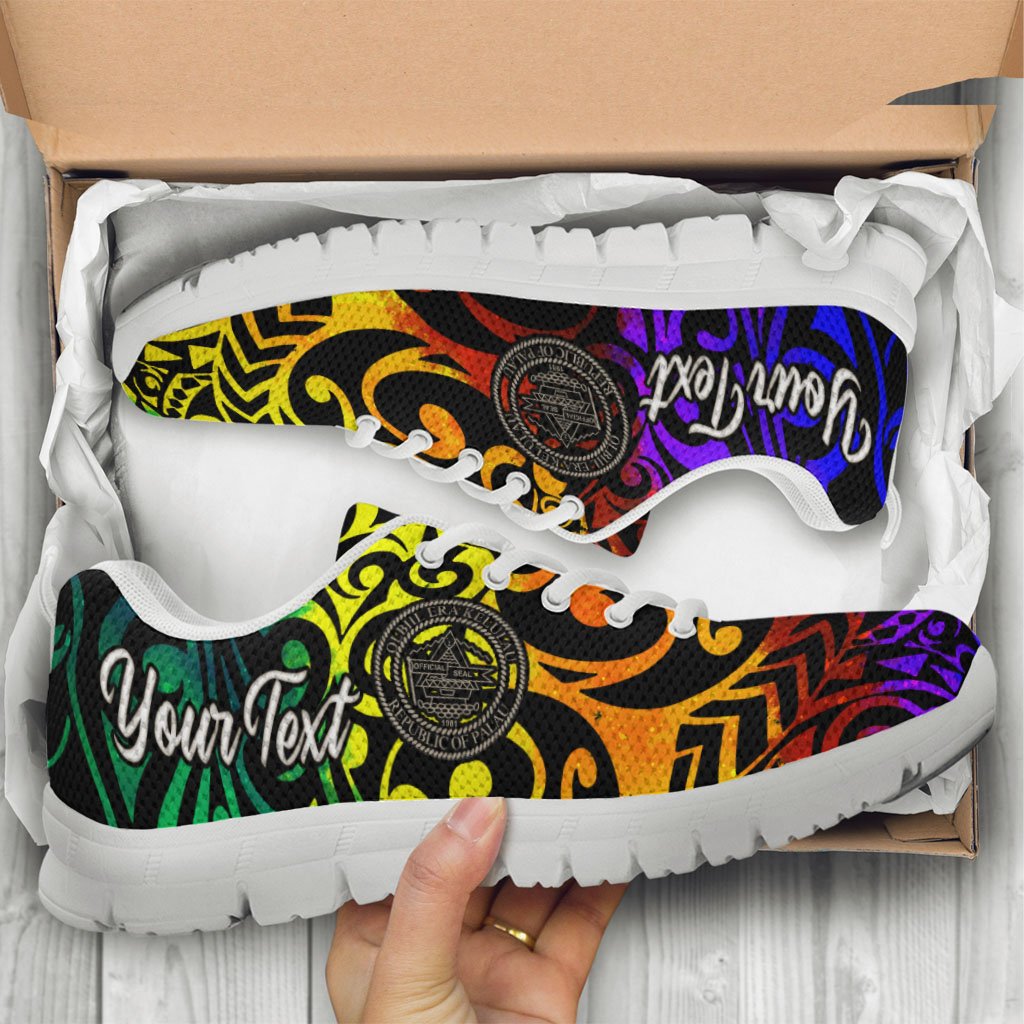 Palau Custom Personalised Sneakers - Rainbow Polynesian Pattern - Polynesian Pride