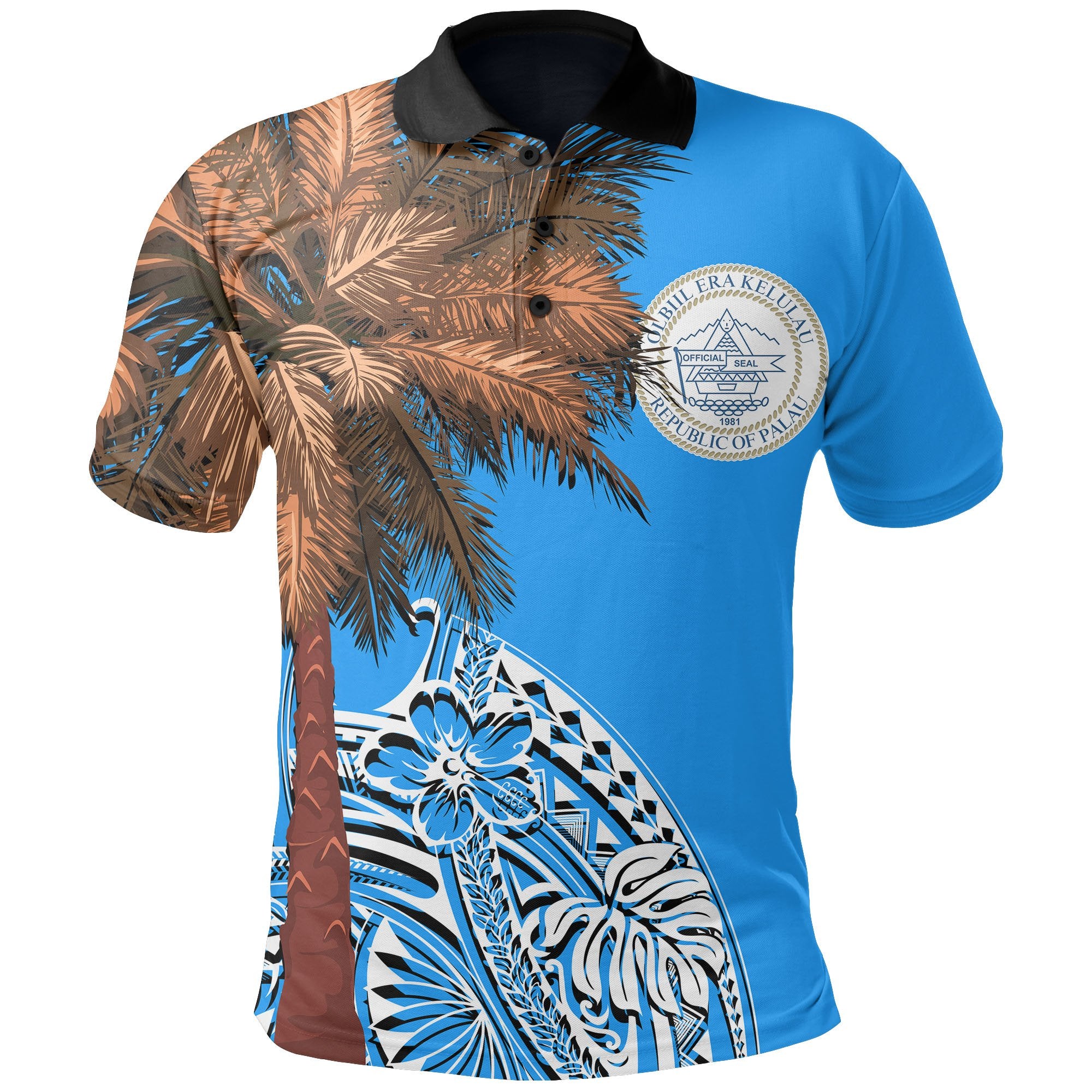 Palau Polo Shirt Polynesian Palm Tree Flag Unisex Blue - Polynesian Pride