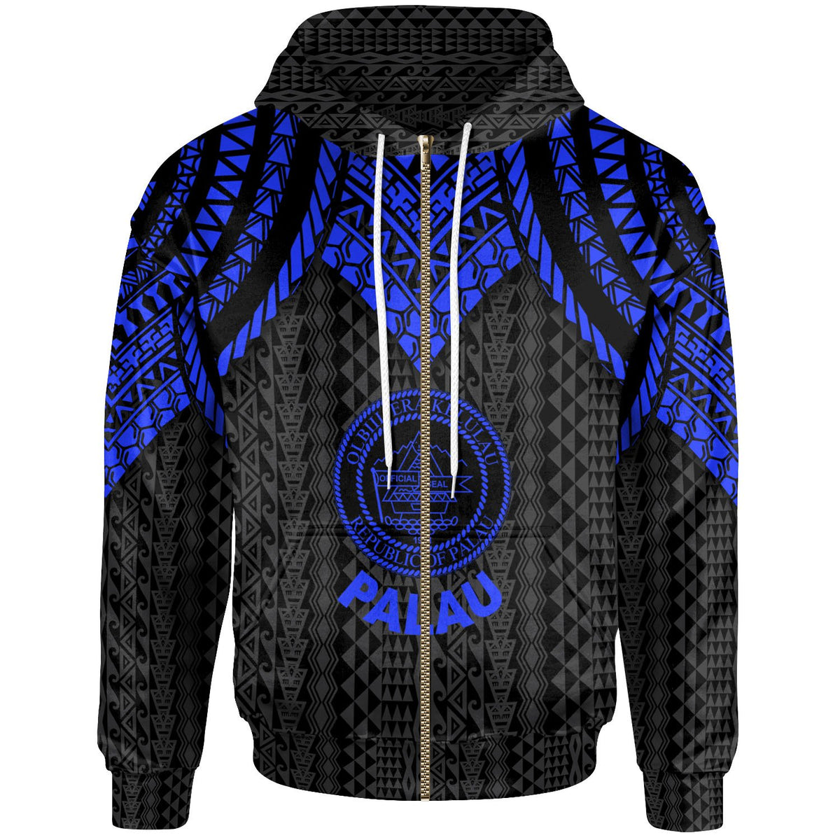 Palau Zip up Hoodie Polynesian Armor Style Blue Unisex Blue - Polynesian Pride