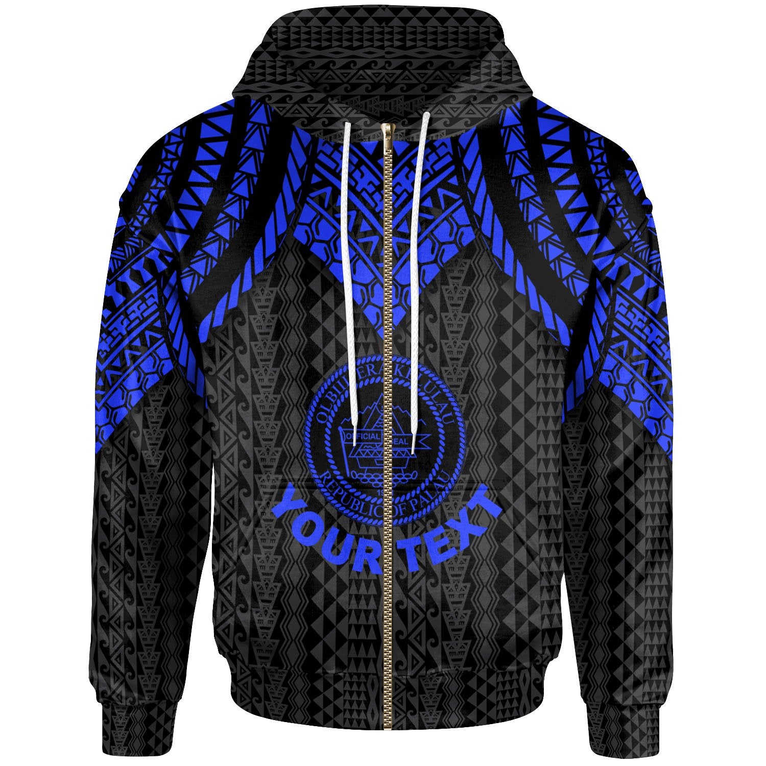 Palau Custom Zip up Hoodie Polynesian Armor Style Blue Unisex Blue - Polynesian Pride