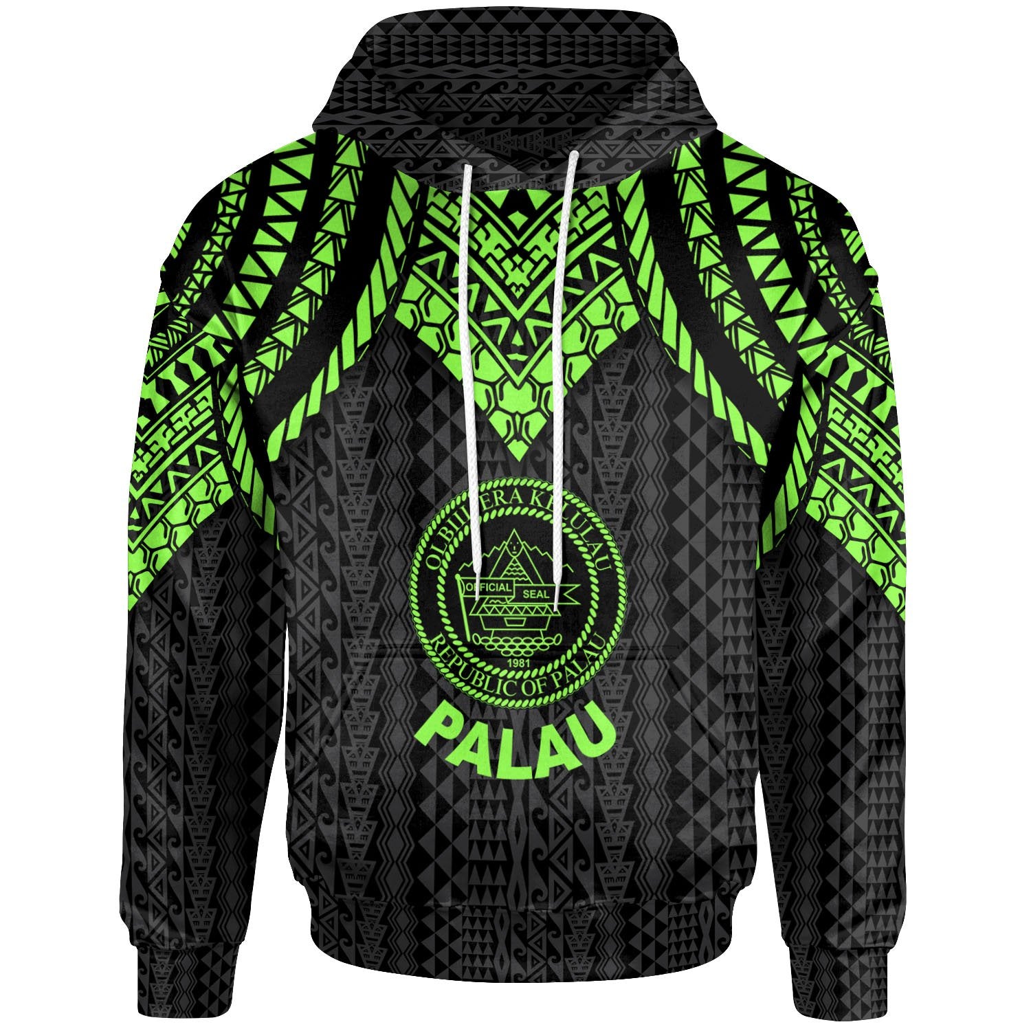 Palau Hoodie Polynesian Armor Style Green Unisex Green - Polynesian Pride