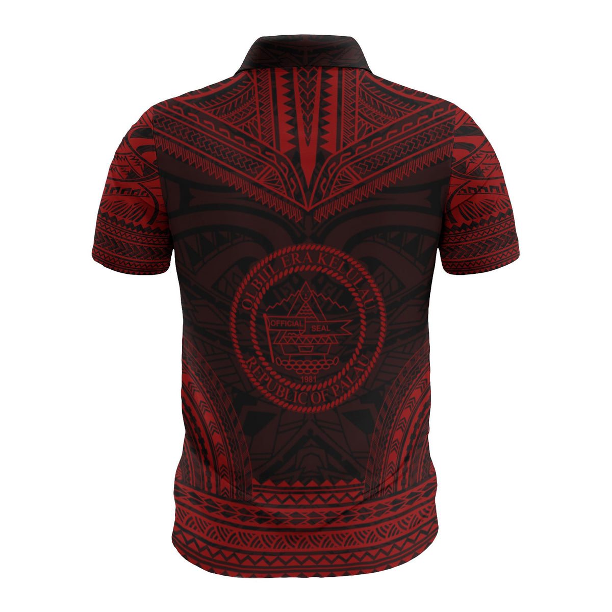 Palau Custom Polo Shirt Palau Seal Polynesian Chief Tattoo Red Version - Polynesian Pride