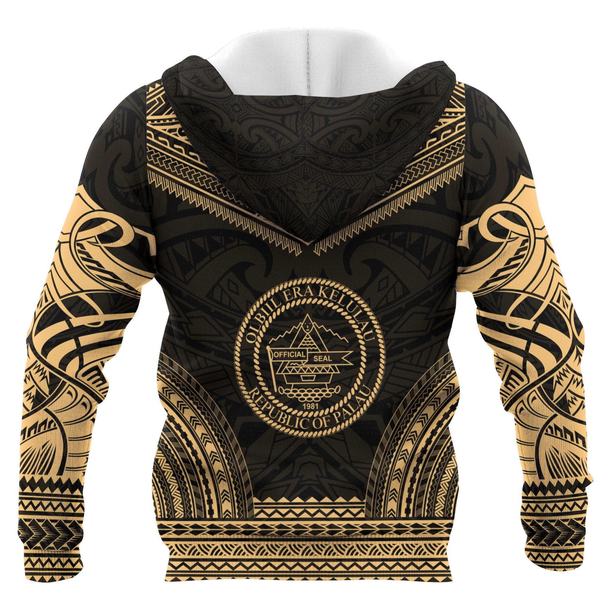 Palau Polynesian Chief Custom Zip up Hoodie Gold Version Unisex Gold - Polynesian Pride