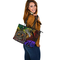Palau Large Leather Tote Bag - Rainbow Polynesian Pattern - Polynesian Pride
