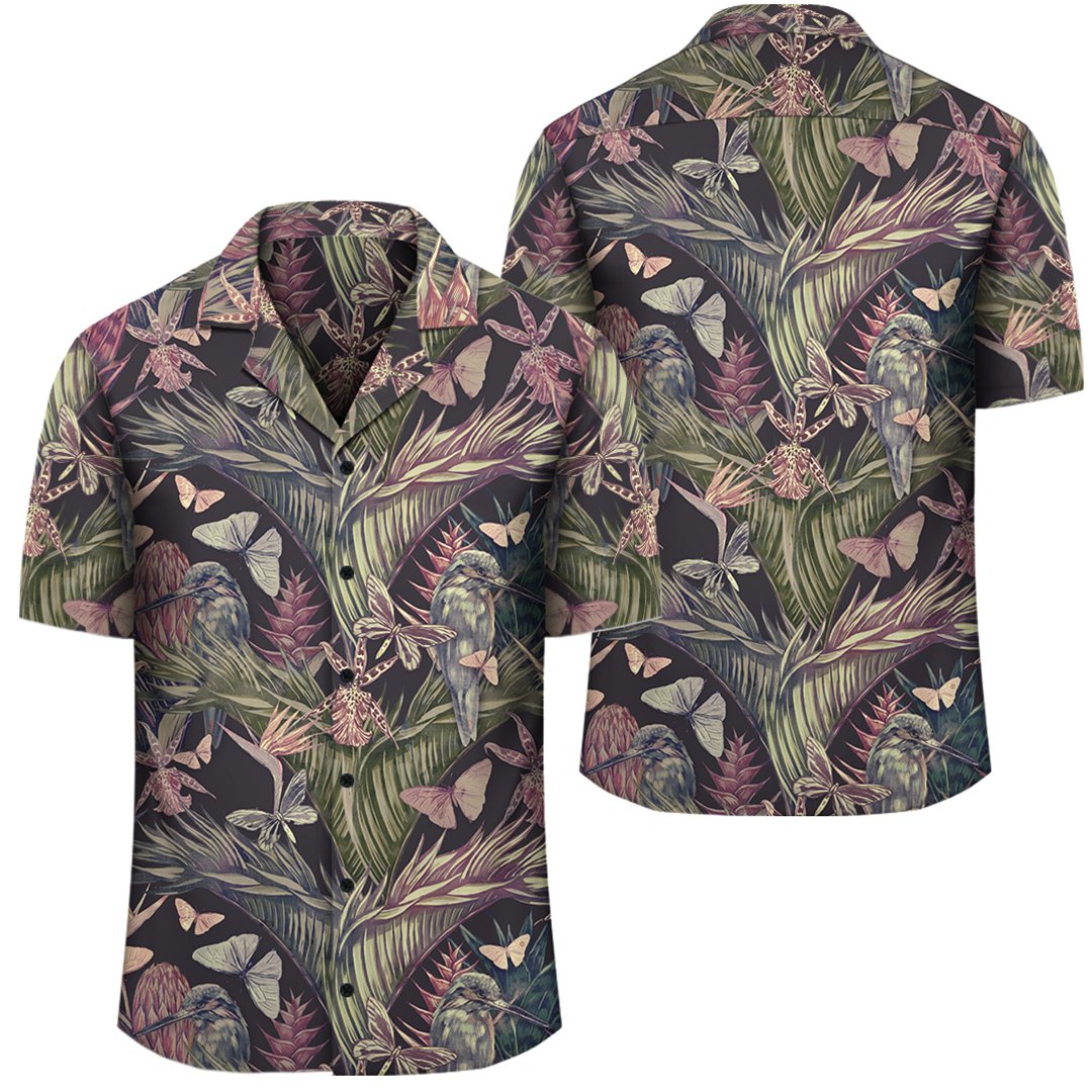 Palm Leaves, Tropical Flowers Hawaiian Shirt Unisex Black - Polynesian Pride