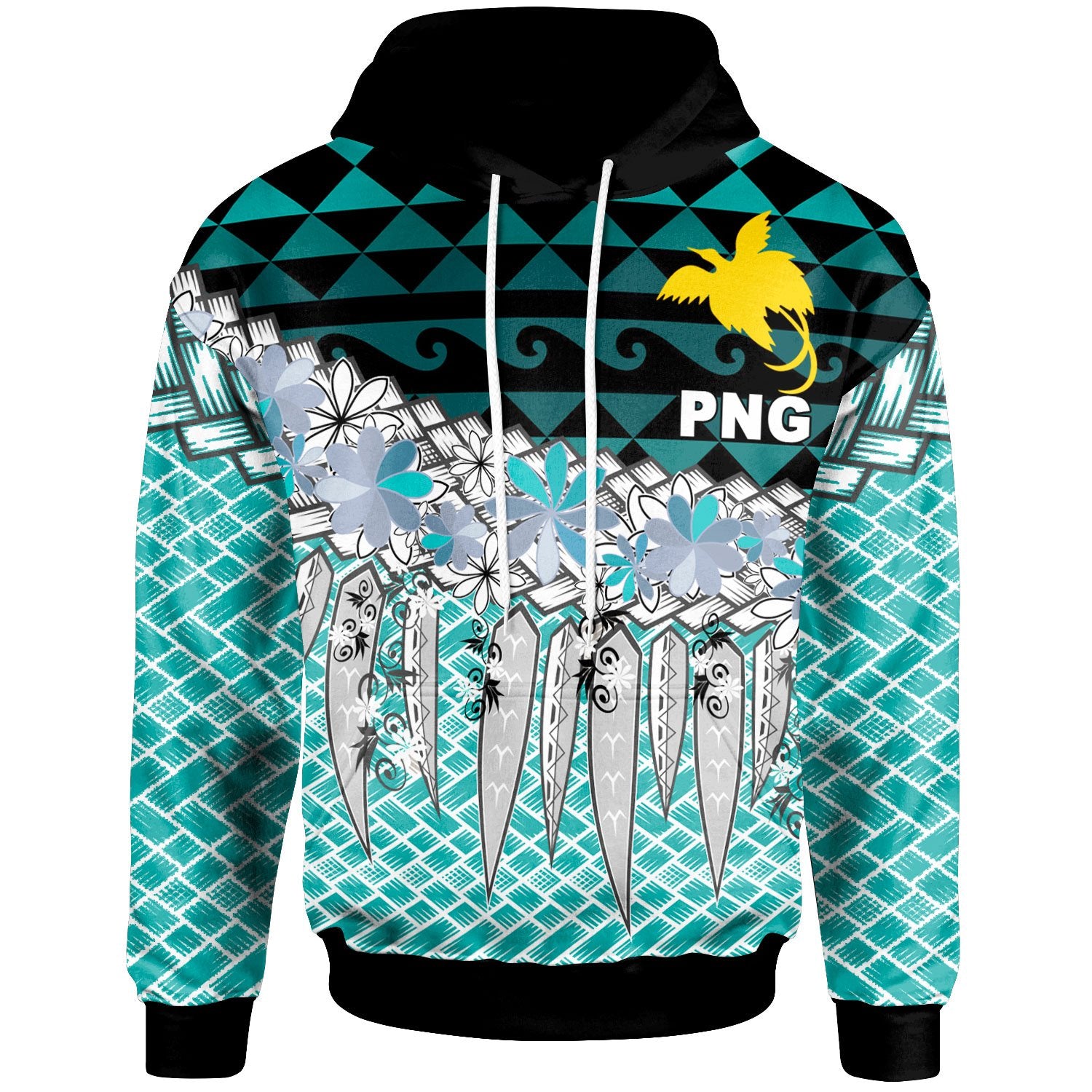 Papua Hoodie Coconut Leaves Weave Pattern Blue Unisex Blue - Polynesian Pride
