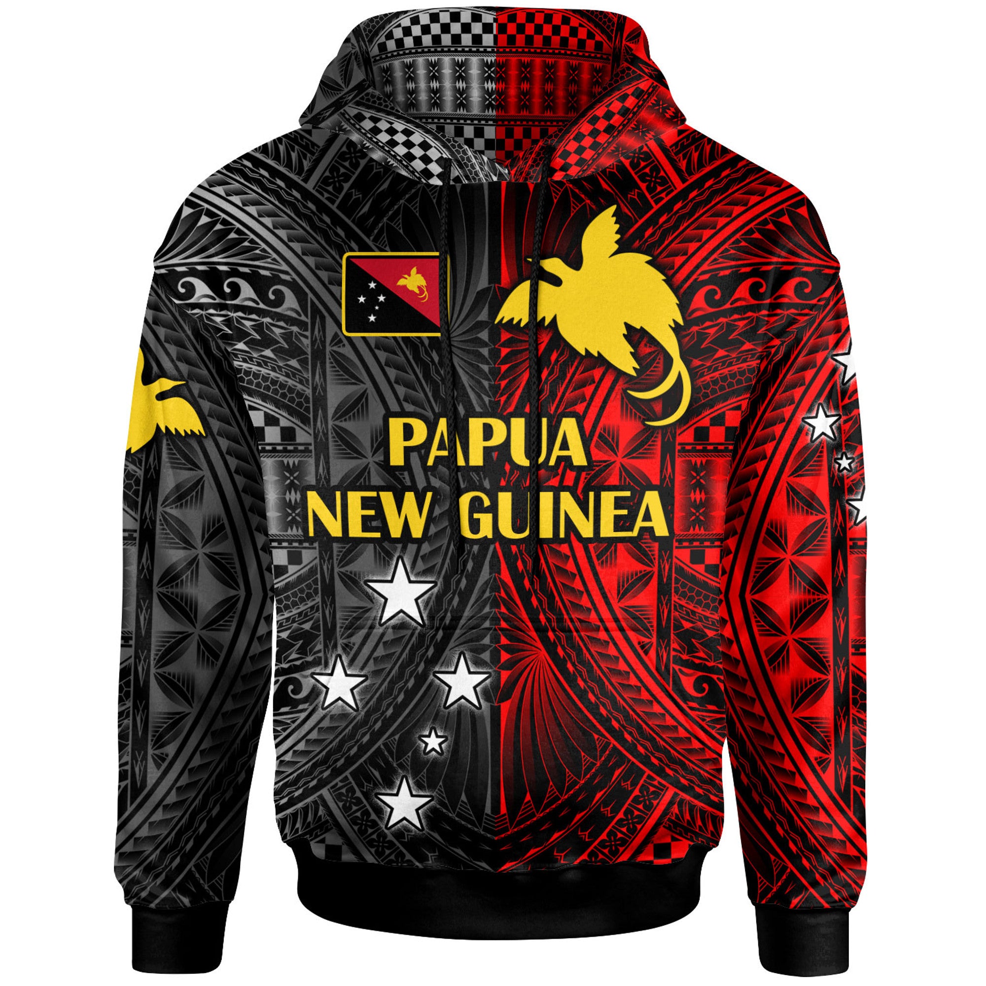 Papua New Guinea Hoodie Custom Seal With Flag Polynesian Pattern Hoodie Black - Polynesian Pride