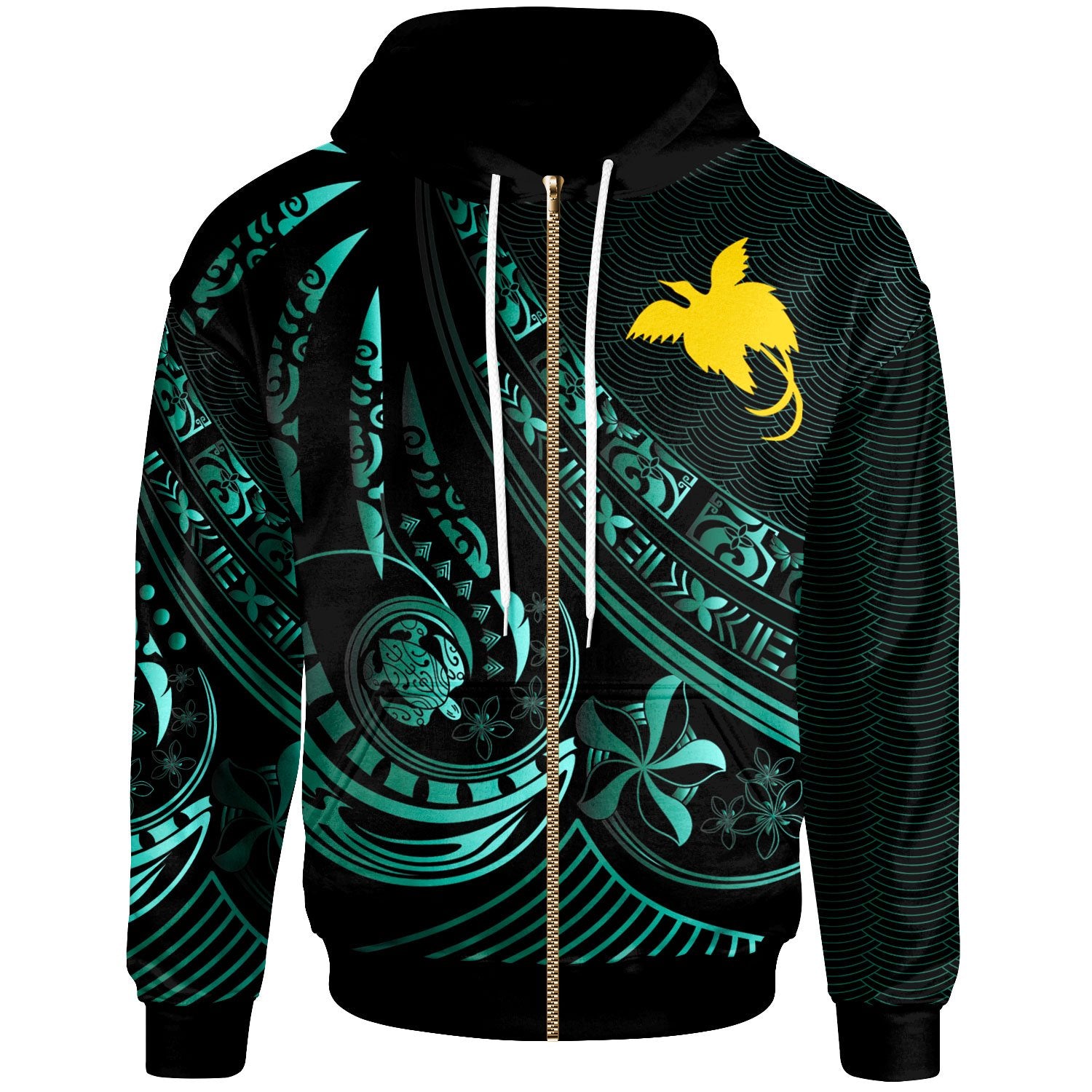 Papua New Guinea Zip Hoodie The Flow of The Ocean Unisex Green - Polynesian Pride