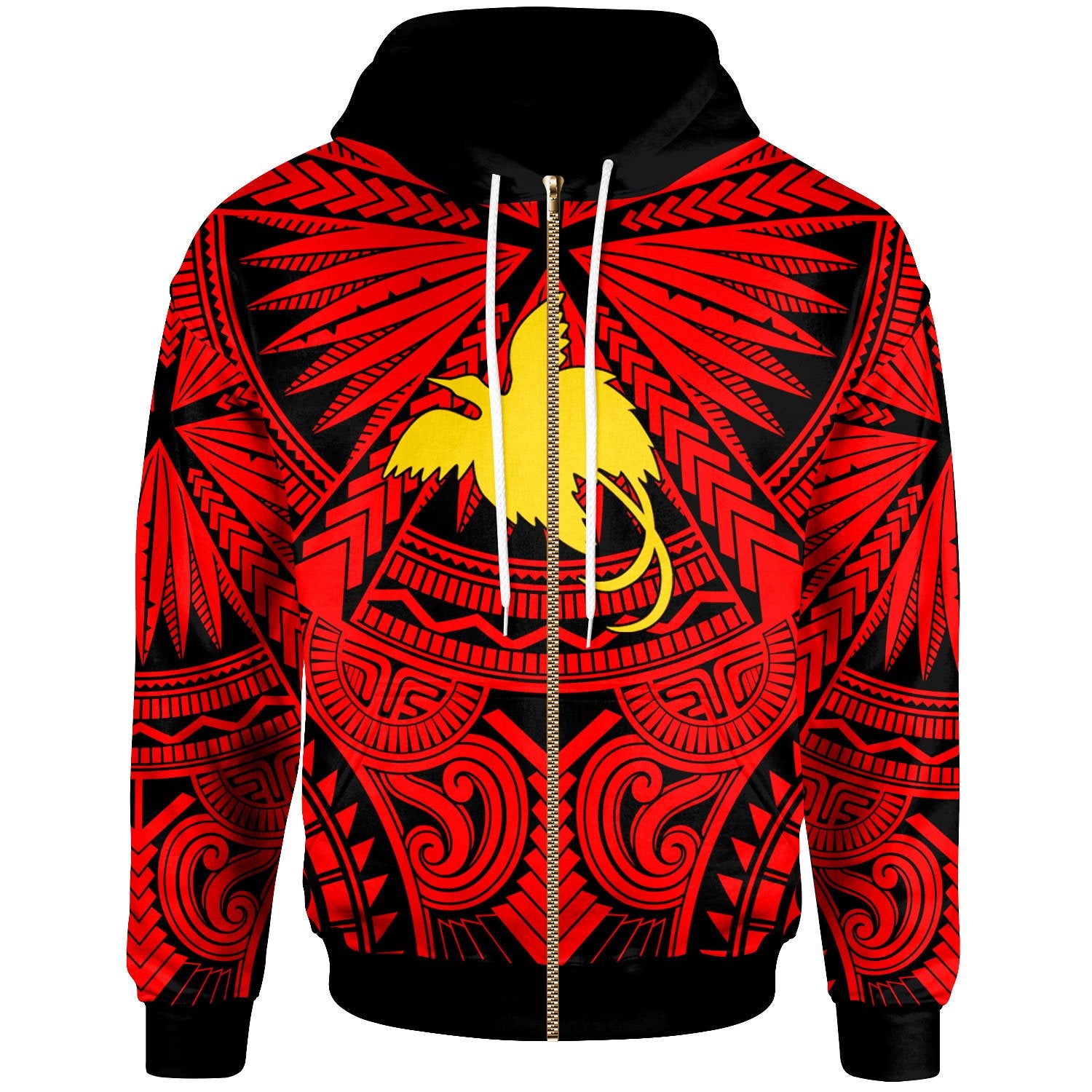 Papua New Guinea Zip Hoodie Classic Vignette Style Unisex Red - Polynesian Pride