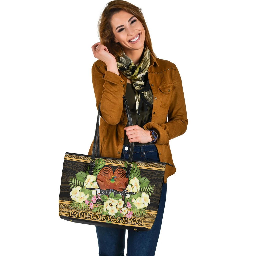 Papua New Guinea Leather Tote - Polynesian Gold Patterns Collection - Polynesian Pride