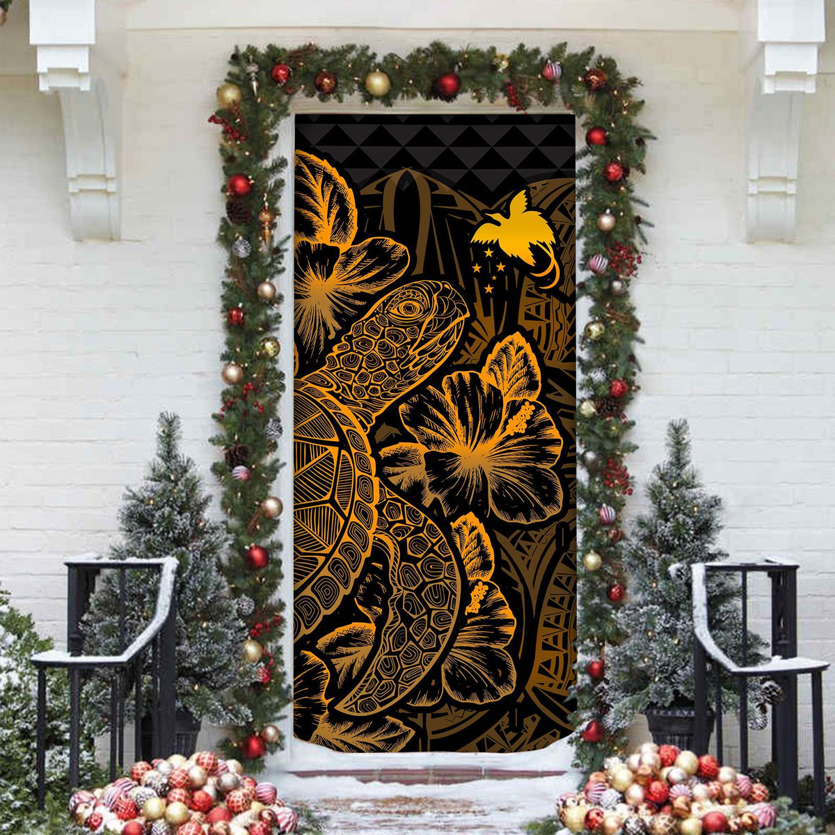 Papua New Guinea Door Cover Turtle Hibiscus Gold - Polynesian Pride